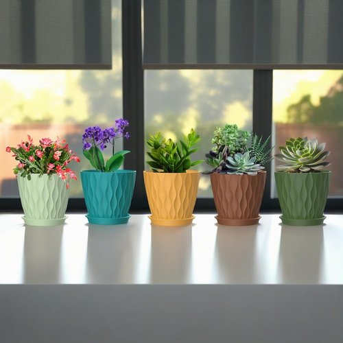 Corolful 4 Inch Plant Pots - 6 Pack Indoor Flower Planters with Drainage Holes & Trays for Succulents, Herbs, Orchids