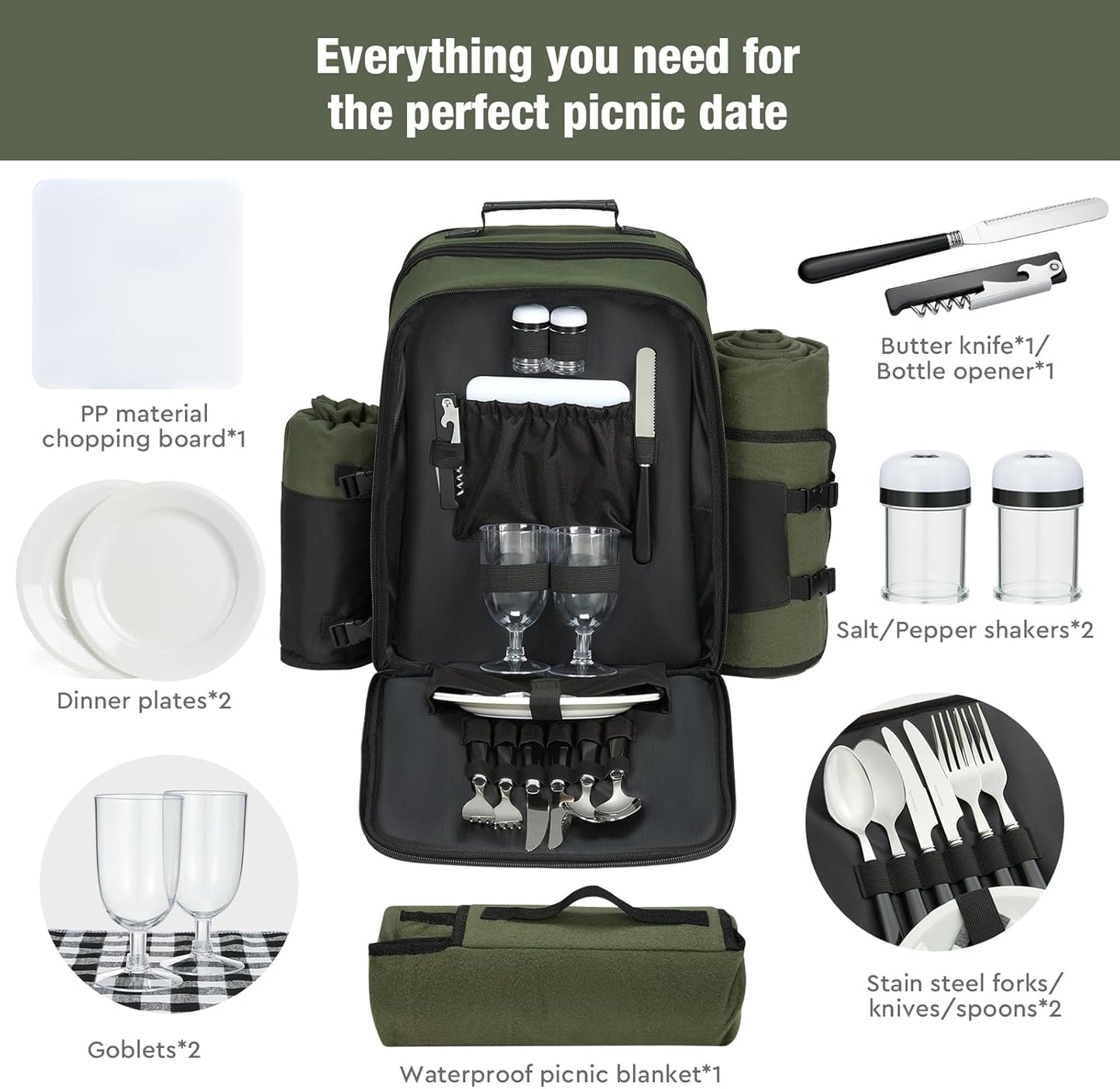 Couple Gifts 22L Picnic Basket Set, Grey Insulated Picnic Backpack for 2, Leak Proof Cooler Camping Gifts, Cool Bridal Shower Gifts Anniversary Engagement Wedding Gifts for Couples, Mr and Mrs Gifts