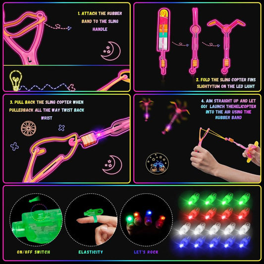 OLUPP Glow in the Dark Party Supplies, 264 PCS Light Up Party Favors with LED Glasses,Glow Sticks,Finger Lights,LED Hair Clips,Slingshot,Glasses Molds,Butterfly Bracelet for Birthday,Raves,New Year