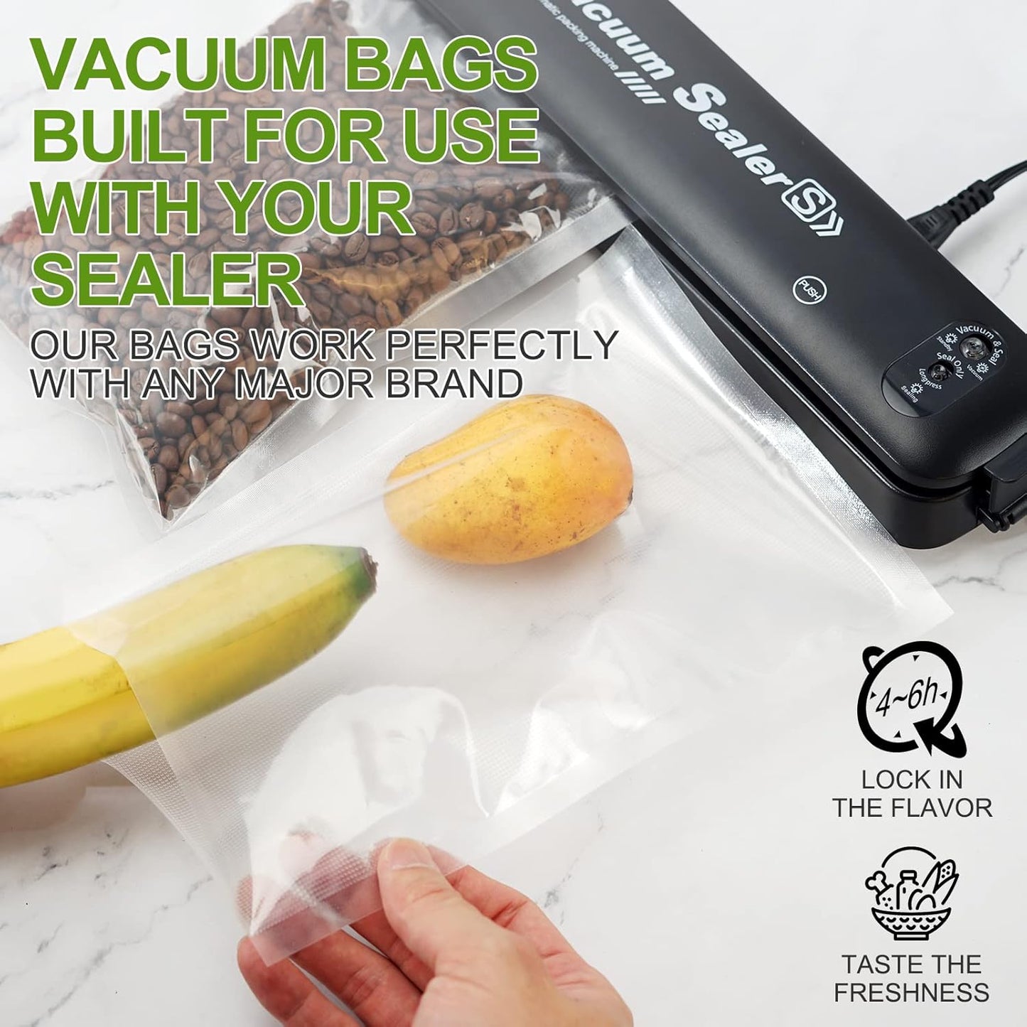 W&Y 100 Single-Ply Vacuum Sealer Bags - Commercial Grade, BPA Free for Food Storage | 6"x10" Quart Size, 100 Count