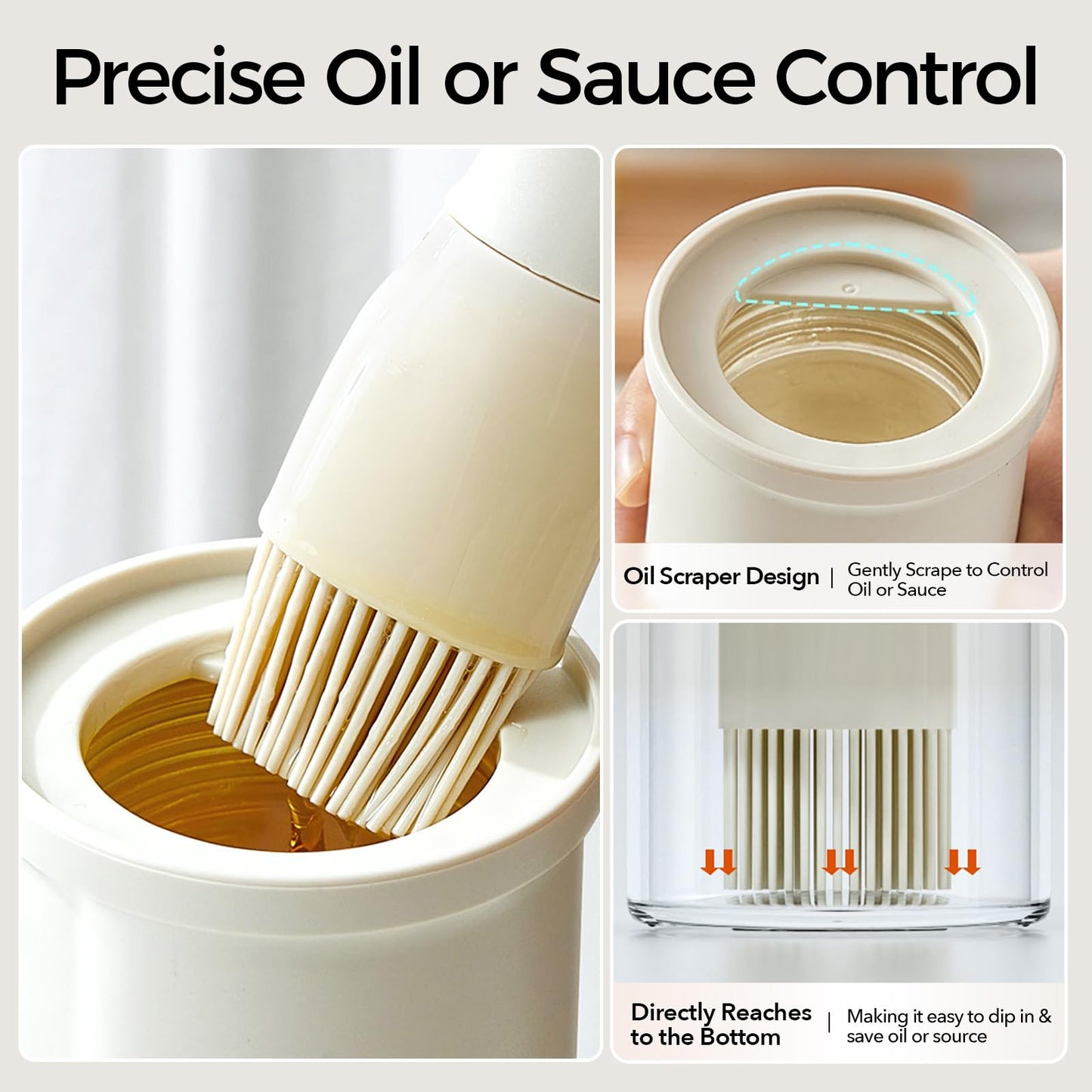 YARRAMATE 300ml /10oz Oil Dispenser with Brush - Glass Oil Bottle for Kitchen with Silicone Heat Resistant Basting Brush - Cooking Brush for Vinegar Sauce BBQ Grill Frying - Creamy White