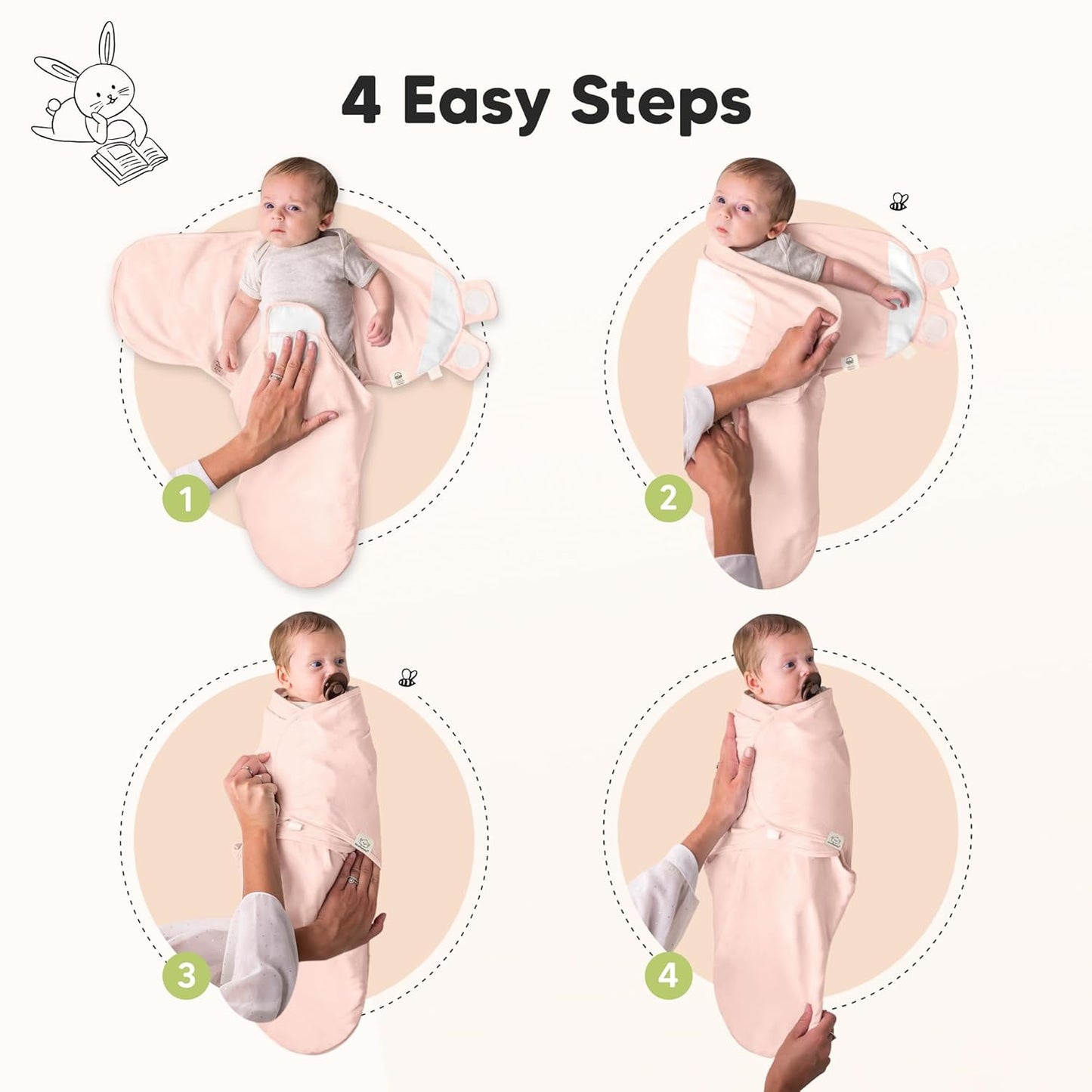 Skiennix Organic Baby Swaddle Sleep Sacks - Soft & Snug for Newborns 3-6 Months | 3-Pack, Angelic Color