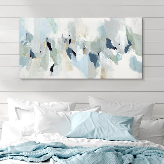 7Fisionart Navy Blue Canvas Wall Art for Living Room Grey Abstract Paintings Picture Large Framed Artwork for Bedroom Office Wal Decor Ready to Hang 40" x 20"