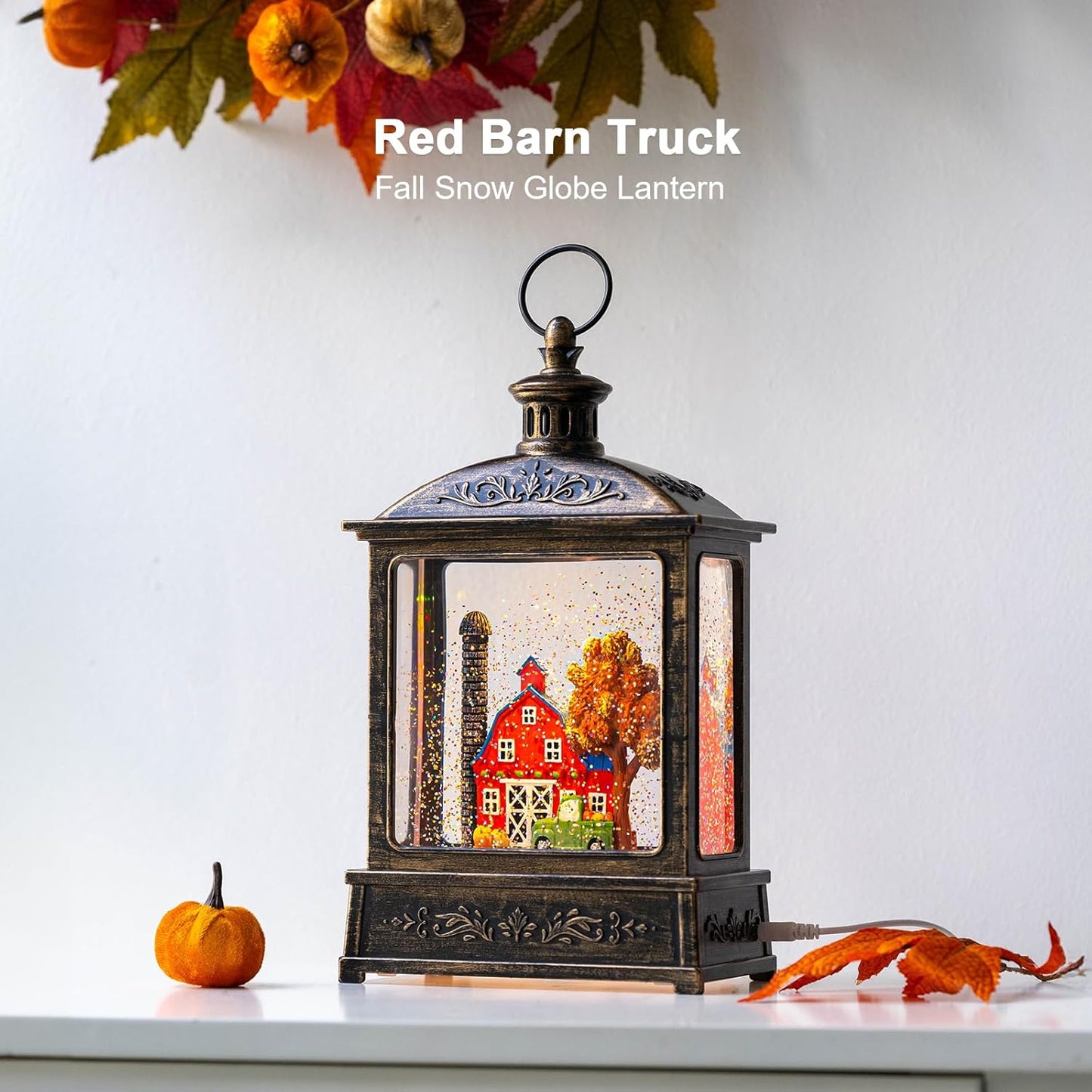 Skiennix 12.5'' Lighted Turkey Snow Globe | Thanksgiving Water Lantern with Glittering Effects