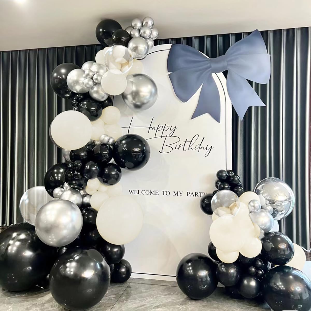 MOXMAY White Sand Black Balloons Arch Kit, 151Pcs Black Cream White and Bobo Balloons Garland 18 12 10 5 inch for Birthday Wedding Bridal Shower Bachelorette Anniversary Party Decorations