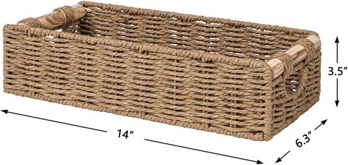 CubesLand Back of Toilet Storage Basket - Handwoven Wicker Organizer with Cut-Out Handle | Neutral Home Decor