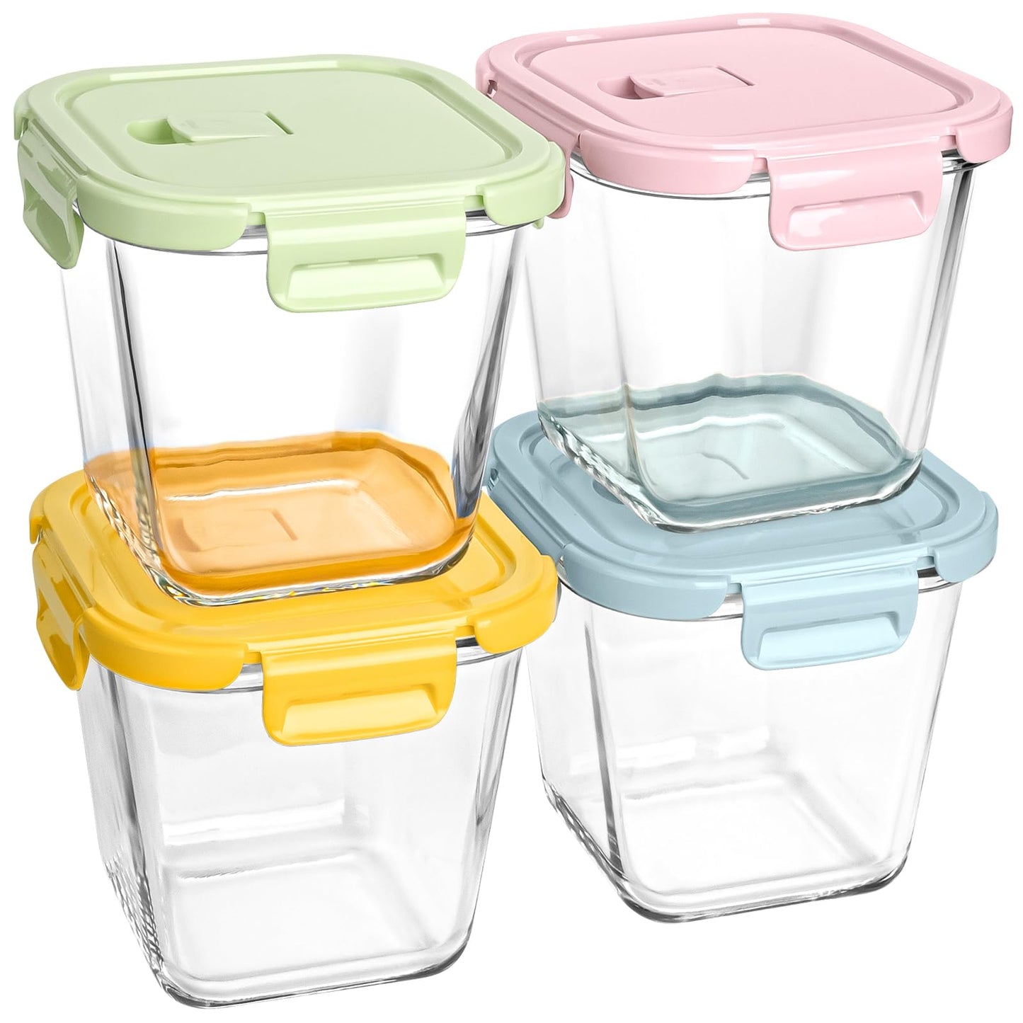 Susukkie Glass Soup Containers with Lids 32oz - Borosilicate Glass Storage Containers 4 Cup, Freezer to Microwave Safe, Airtight Leak Proof, Square Meal Prep Containers for Lunch Travel- 4 Pack
