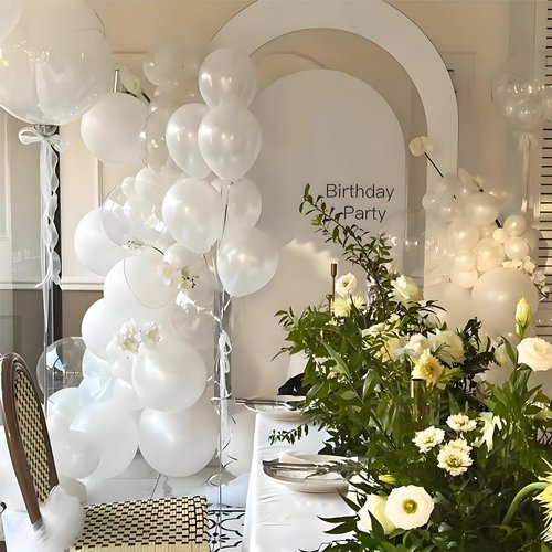 110pcs Pearl White Balloon 12 inch, Pearl white Latex Balloons for Birthday Party Baby Shower Wedding(with 2 Ribbons).