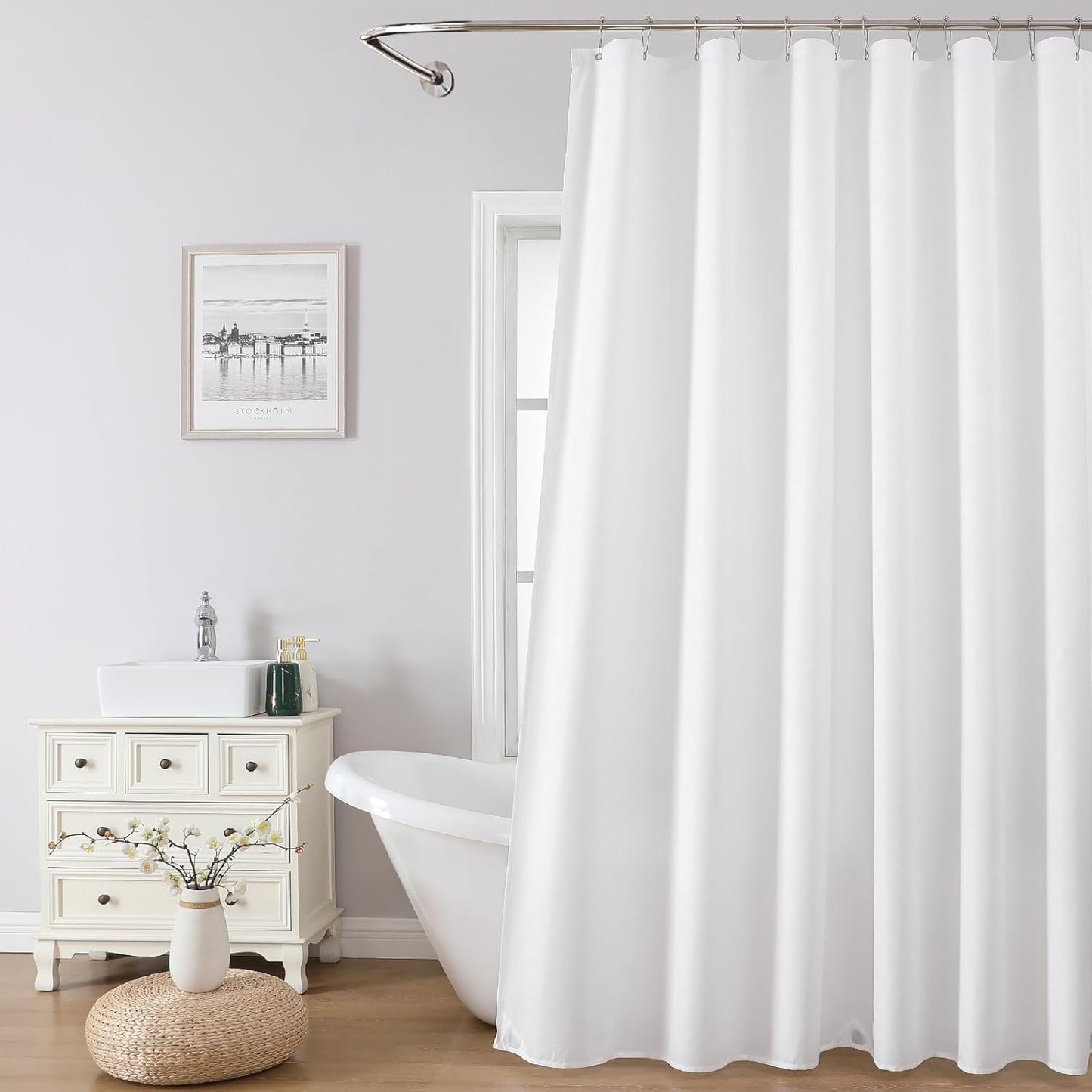 Regine Switzerland Water-Repellent Shower Curtain Liner - Hotel Quality, Machine Washable, 72x72in White