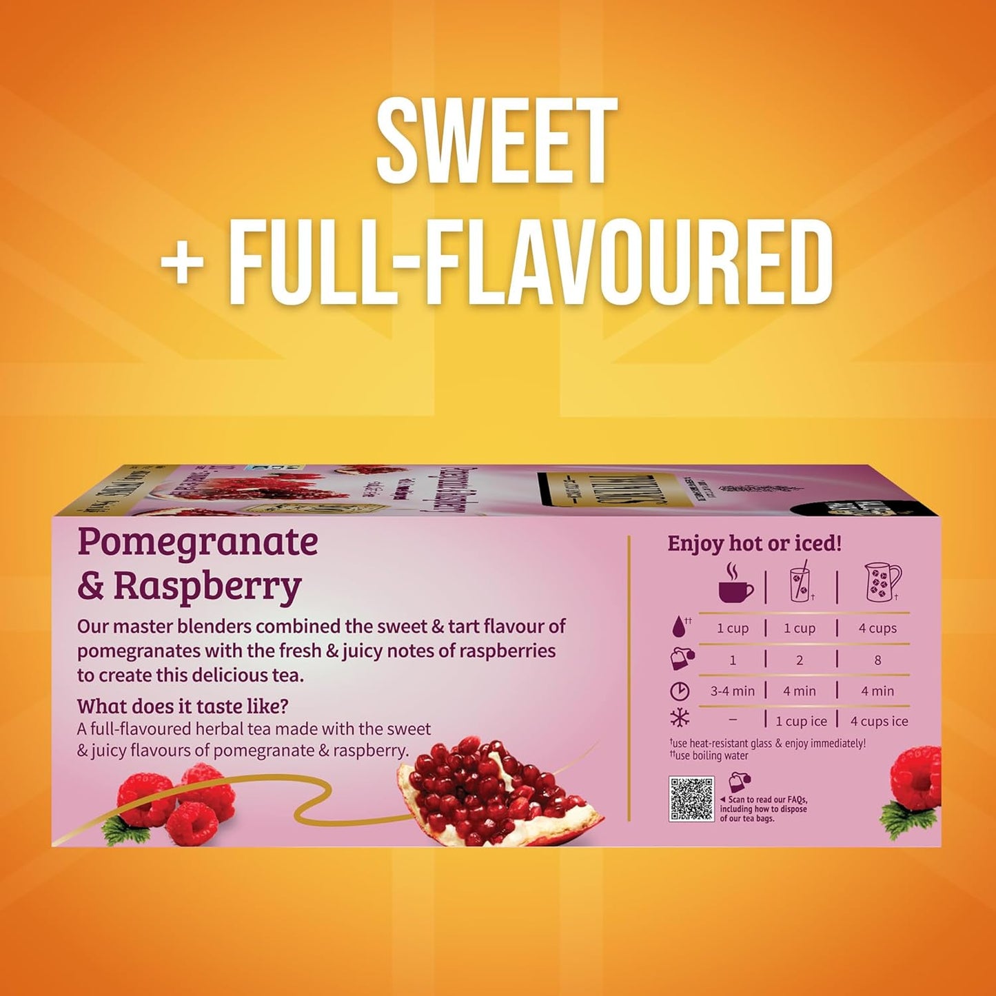 Twinings Pomegranate & Raspberry Herbal Tea - 100 Individually Wrapped Caffeine-Free Teabags | Enjoy Hot or Iced
