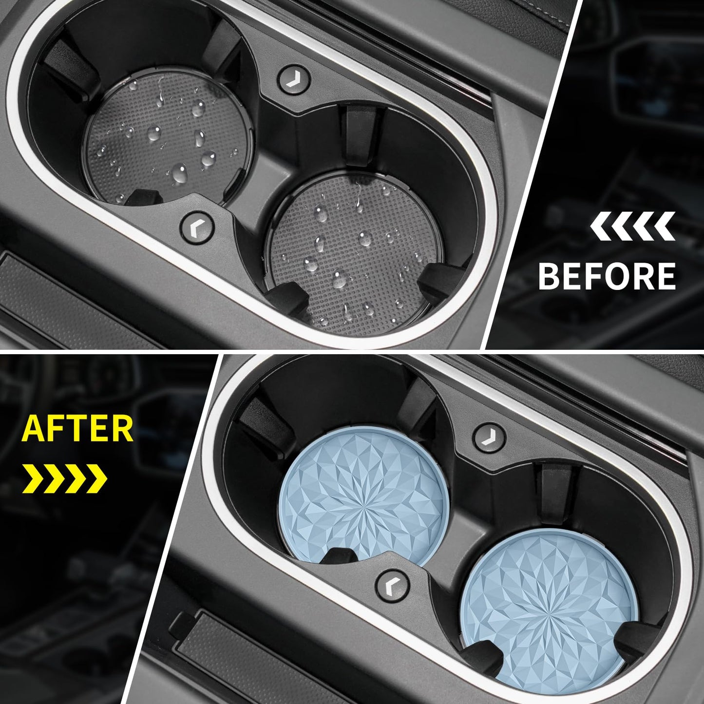 ME.FAN Car Coasters for Cup Holders [4 Pack] - 2.75In Silicone Auto Mug Mats - Universal Non-Slip Recessed Car Interior AccessoriesEther