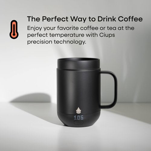 Ciups Heated Coffee Mug Rechargeable, 4-Hour Battery Life, LED Display, Temperature Control, Cup Warmer, Self-Heating Electric Coffee Mug, 16 ounces (Black)