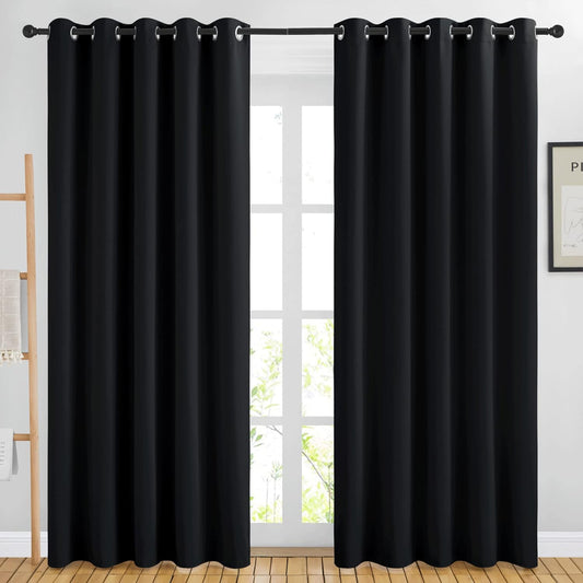 NICETOWN Blackout Curtains - Noise Reducing Thermal Insulated Drapes | 66 x 80 Inch | Black | 2 Panels