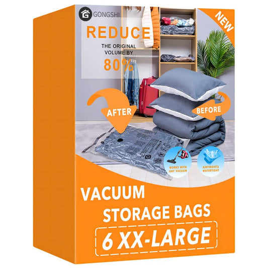 GONGSHI Vacuum Storage Bags, Space Saver Seal Bags For Clothing, Travel Luggage,Blankets, Comforters, Pillows, Clothes Storage.6 XX Large