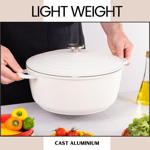 Dutch Oven Pot with Lid – Non Stick Dutch Oven for Bread Baking – Cast Aluminum Cooking Pot – Oven Safe Stock Pot – 6.8-Quart, 11 Inch, Cream – by Nuovva