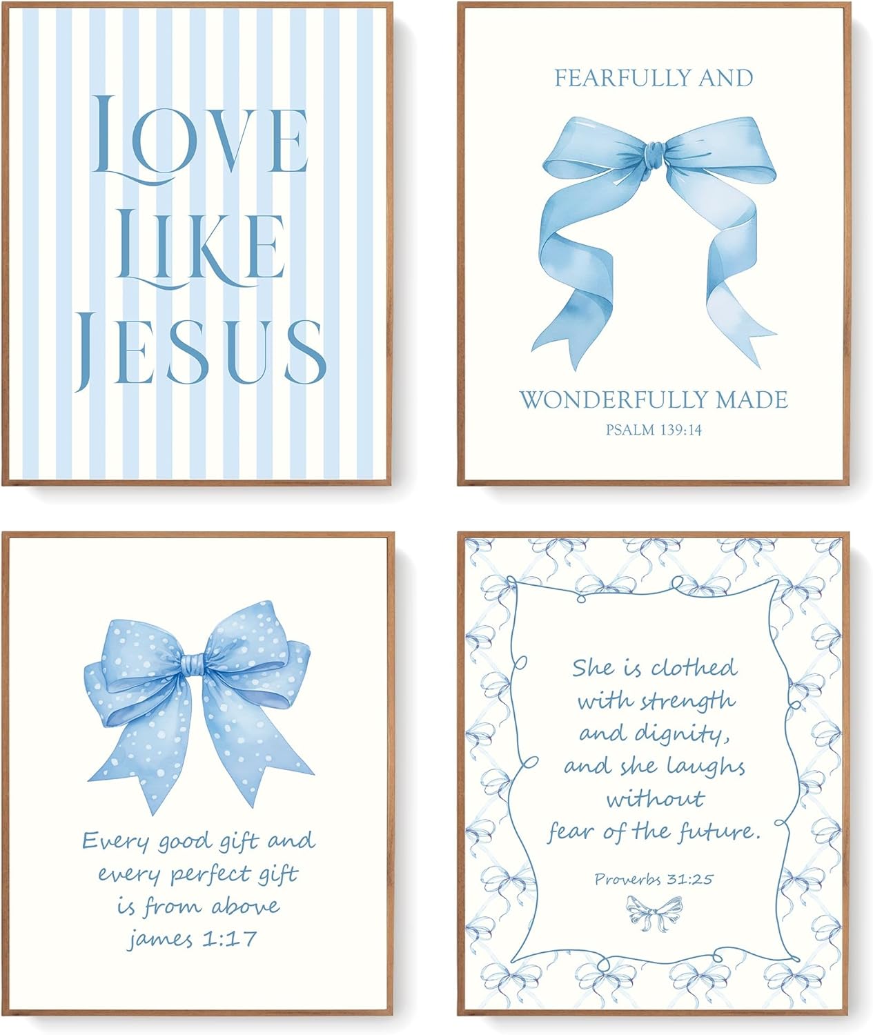 LARTSFRO Coquette Blue Bow Wall Art Decor - Inspirational Christian Posters for Teen Girls | 12x16 Inch Set of 4 Unframed