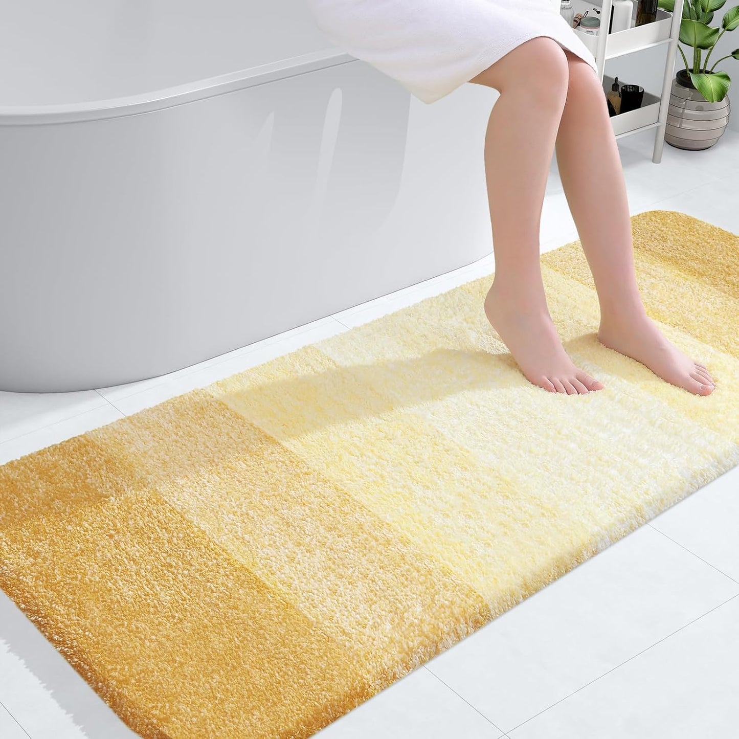 OLANLY Large Bathroom Rug Mat - Extra Soft Microfiber, Quick Dry & Washable | 54x24, Light Yellow