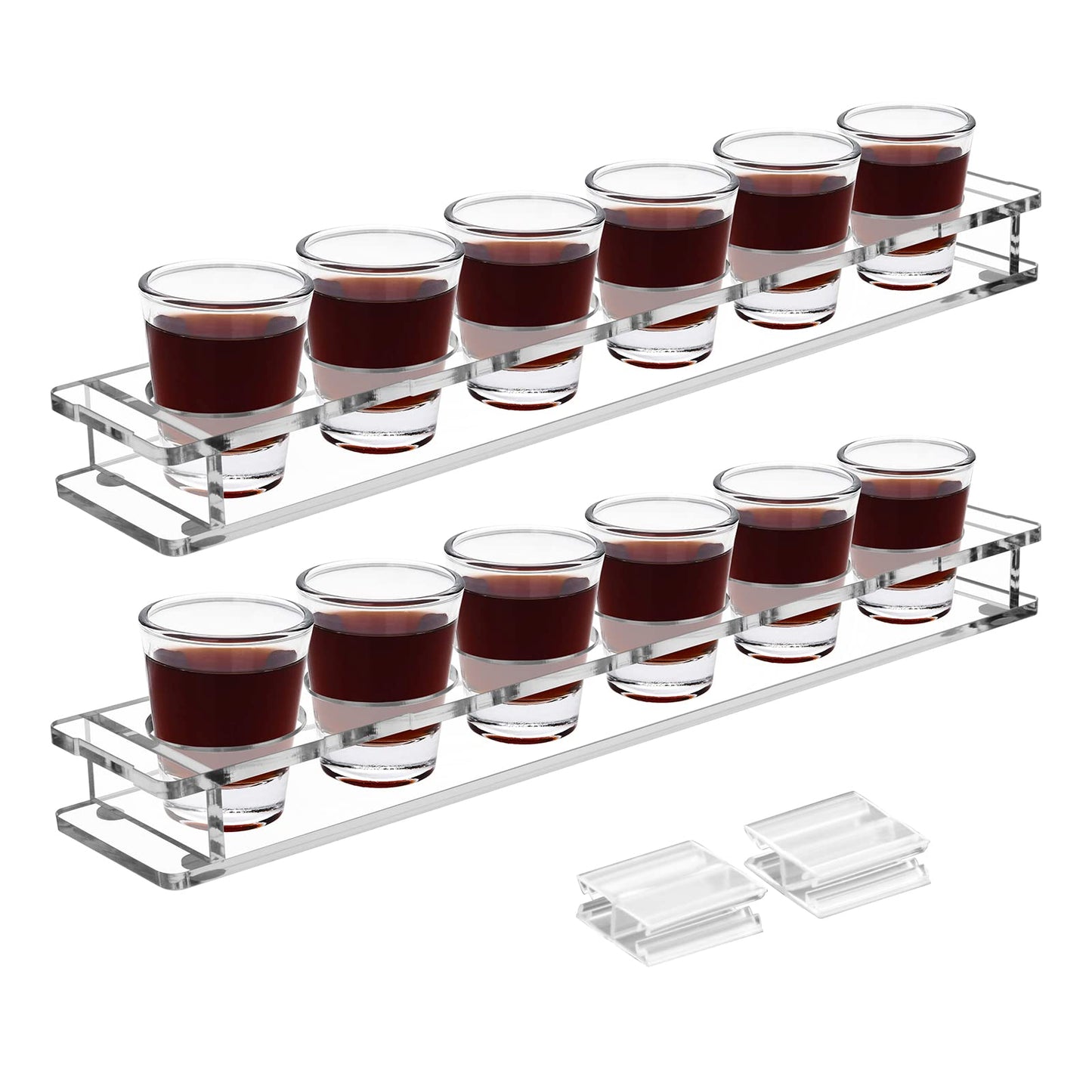 Beautyflier Pack of 2 Acrylic Shot Glass Holder, Shot Glass Serving Tray for Bar, Restaurant, Party, Family Gathering (Shot Glasses Not Included)