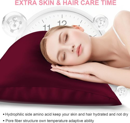 **Skiennix Mulberry Silk Pillowcase - King Size, Hidden Zipper, Breathable Cooling for Hair & Skin | Burgundy Red**