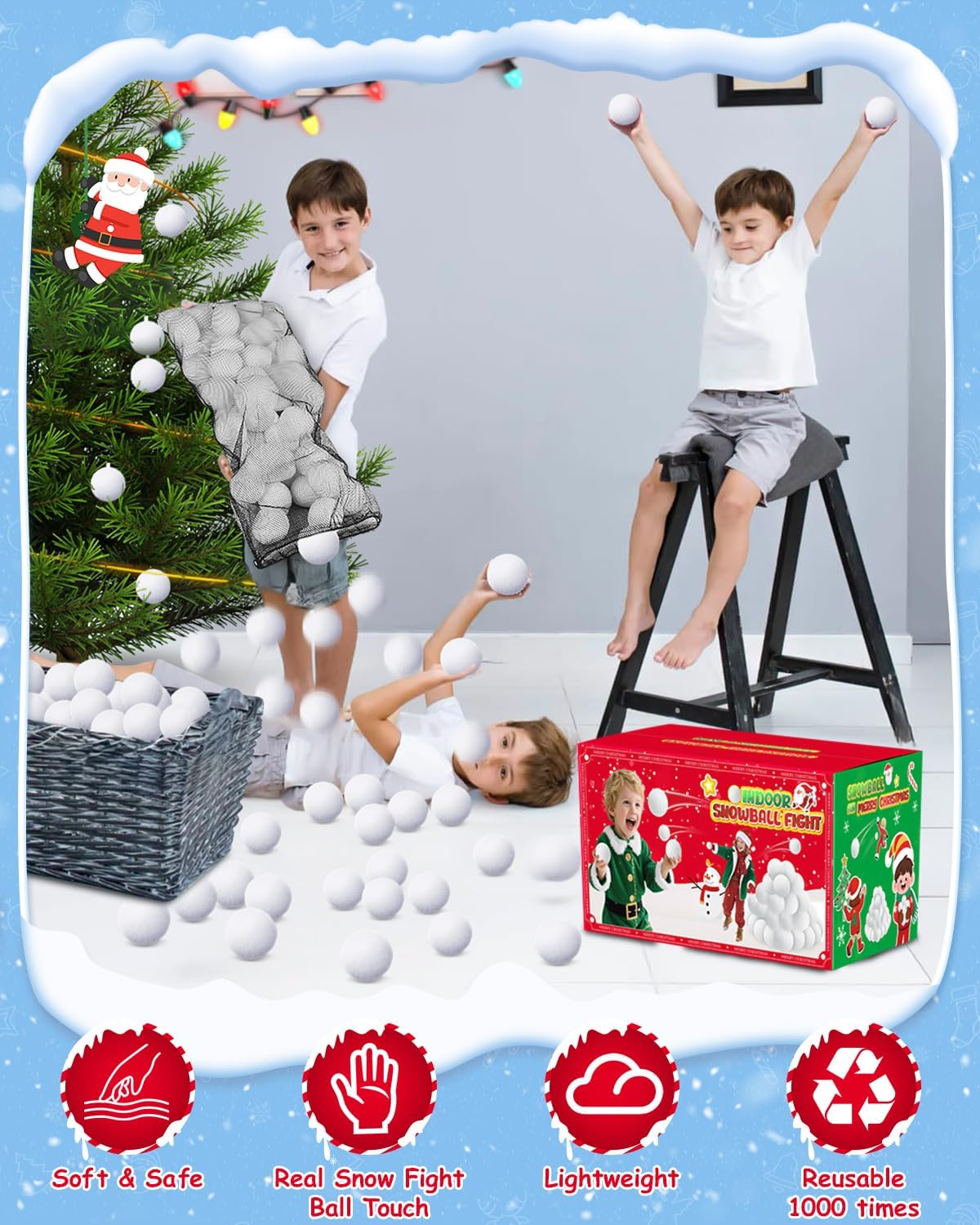 LQYoyz Snowball Fight Set - 100 Pack 2-Inch Large Fake Snowballs for Kids | Winter Party Decor & Games