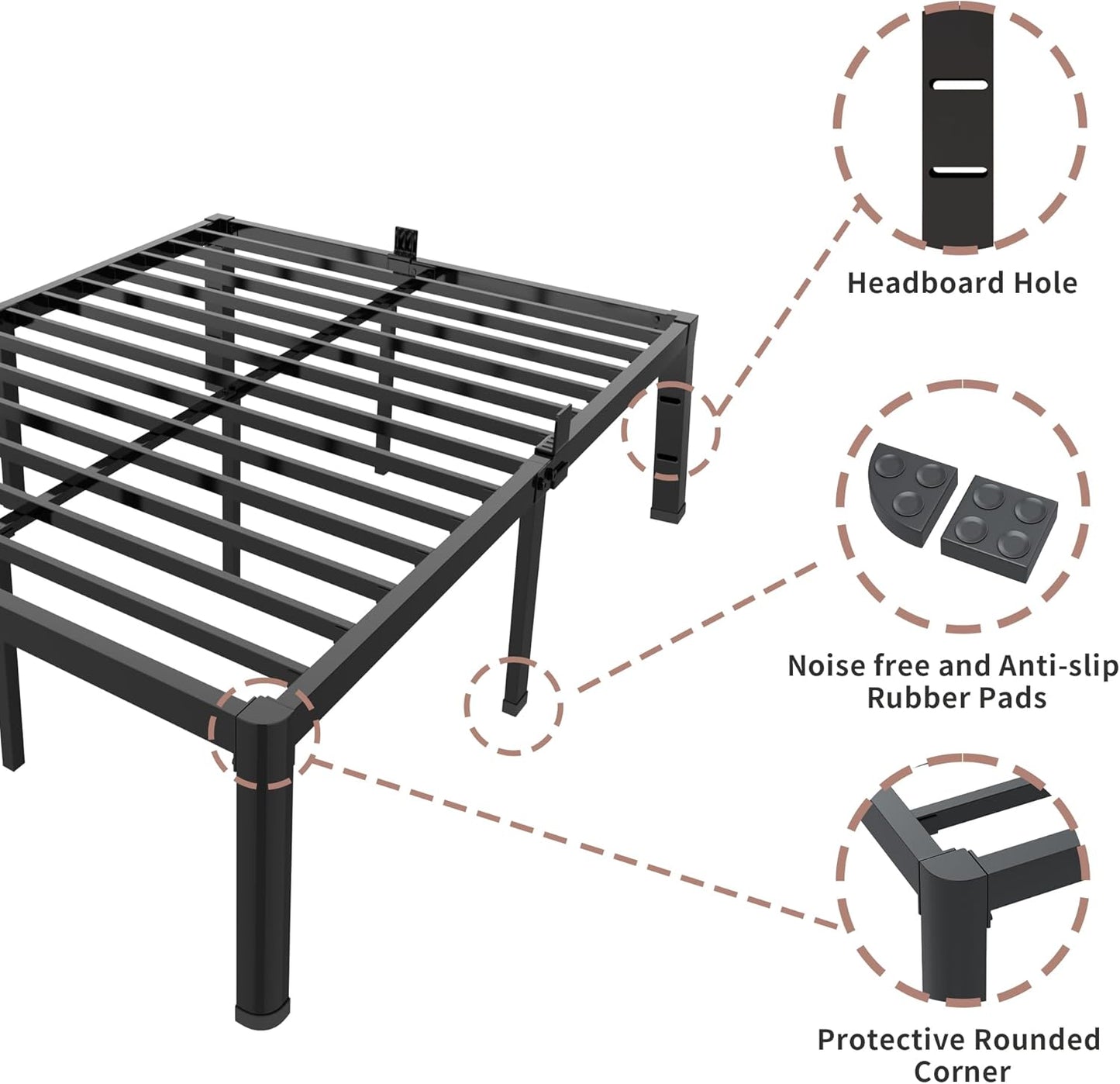ROIL 18-Inch Queen Bed Frame - Heavy-Duty Metal with Rounded Corners & Headboard | No Box Spring Needed