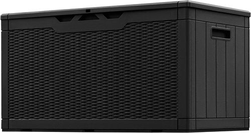 Greesum 100 Gallon Resin Patio Storage Box - Ideal for Garden Tools & Outdoor Furniture Cushions | Black
