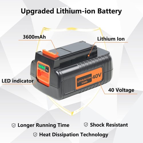 Black & Decker 40V Lithium Battery Replacement - 3.6Ah for LBX2040, LBX36, LBXR36, LST540 & More