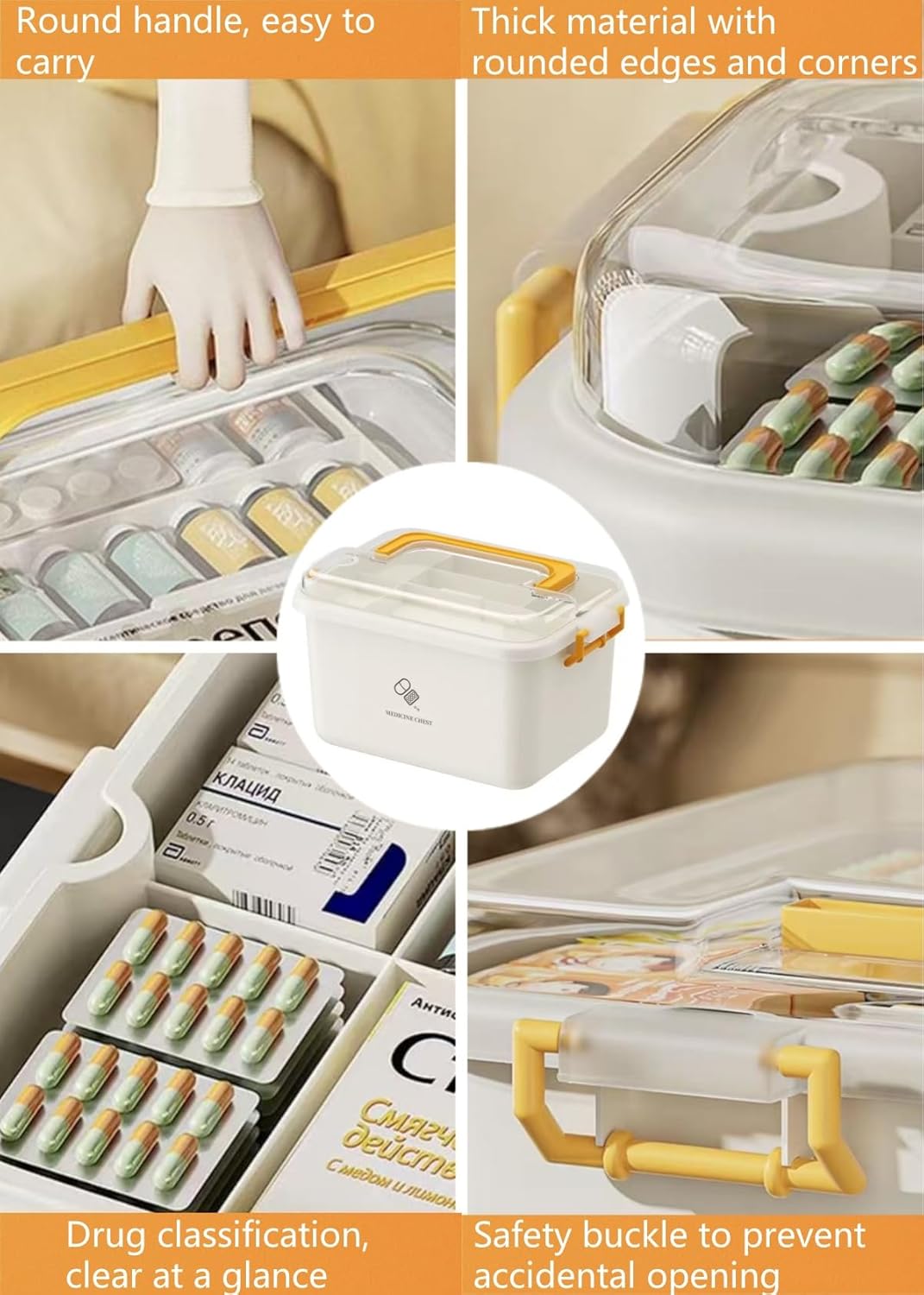 Plastic Medicine Storage Organizer - Multipurpose First Aid Box with Removable Tray | Large Size for Home, Office & Travel