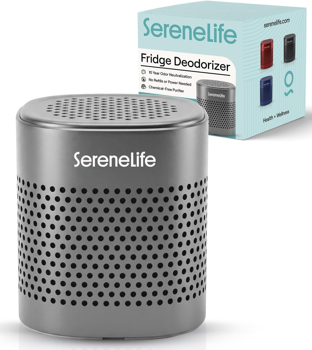 SereneLife Fridge Deodorizer - Multi-Use Odor Eliminator Pod for Refrigerators, Freezers & More | Compact & Reusable (Gray)