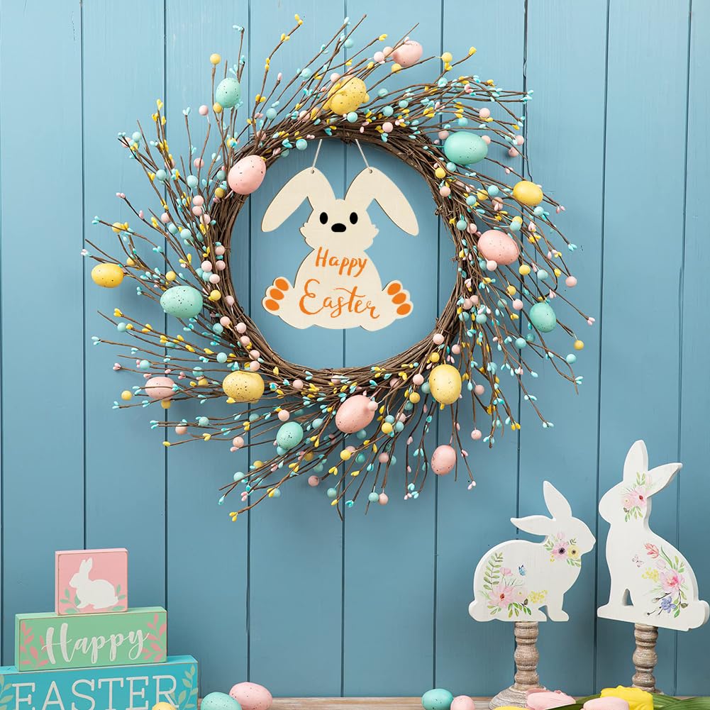 12 Pack Large Size 11" Wooden Easter Ornaments to Paint, Happy Easter Cutouts DIY Blank Bunny Unfinished Wooden Rabbit Discs for Home Crafts Hanging Spring Decoration