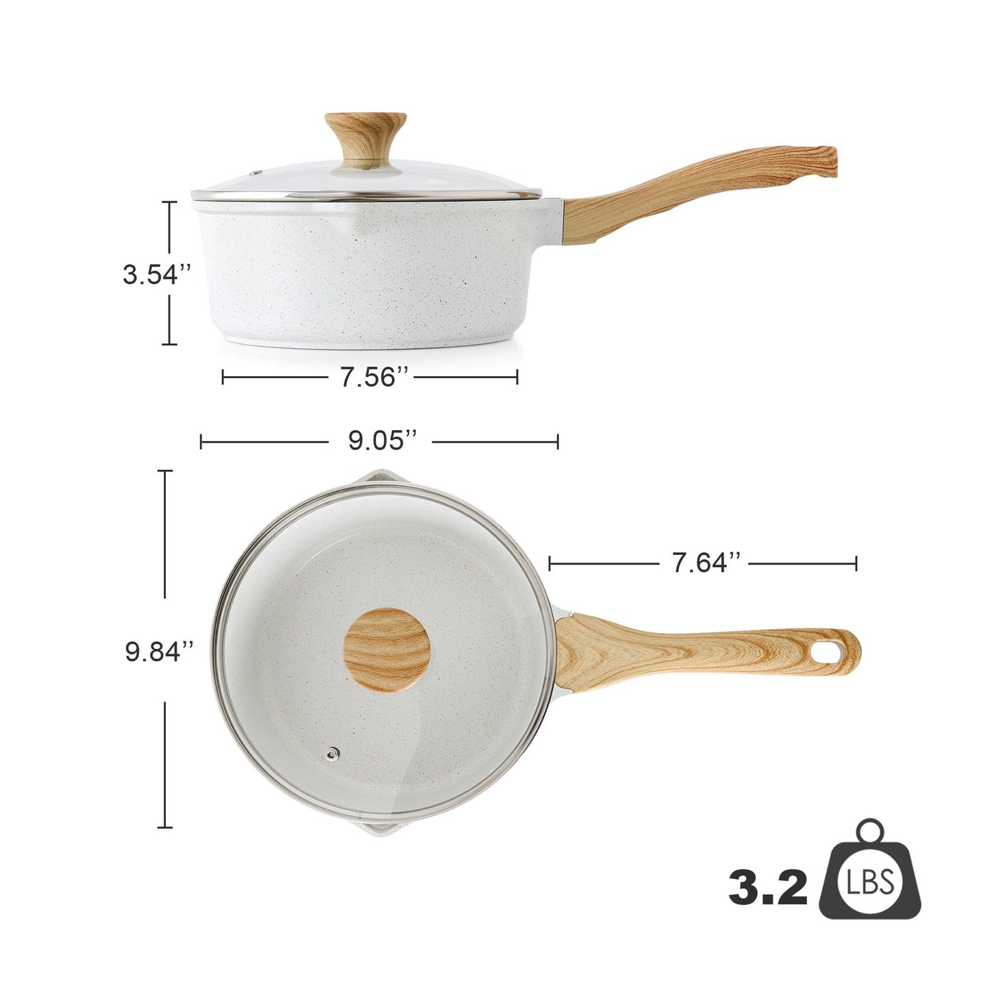 SENSARTE White Ceramic Nonstick Saucepan with Double Spout 3.0 Quarts, Cooking Pot with Stay Cool Handle, Induction Compatible Saucepot, White Granite Coating, Free of Intentionally Added PFOA/PFAS