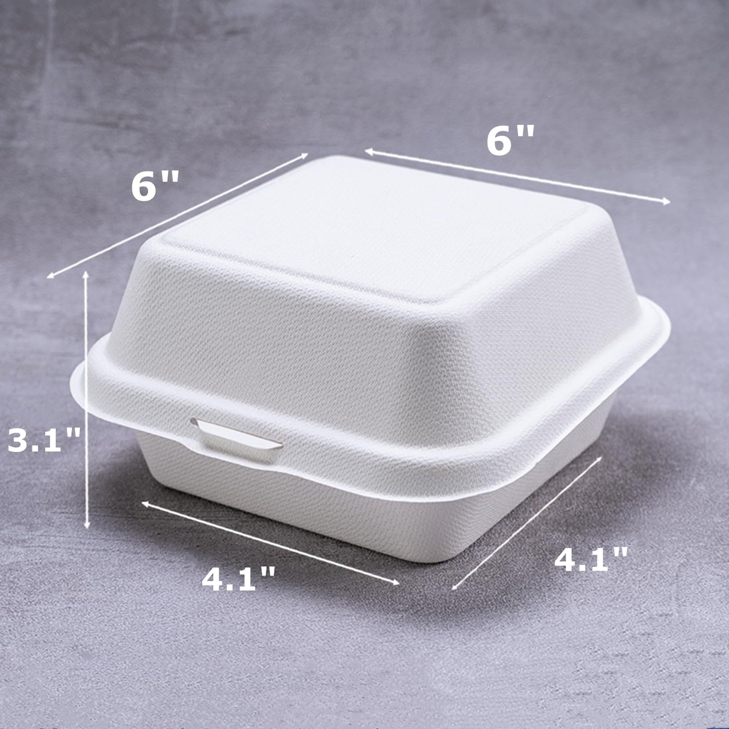 ToppYuanZea 150 Pack Clamshell Food Containers with Lid, 6 x 6 Inches Disposable Take Out To-Go Containers, White Bagasse Bento Box for Hamburger Sandwiches Chips, Microwave/Freezer Safe