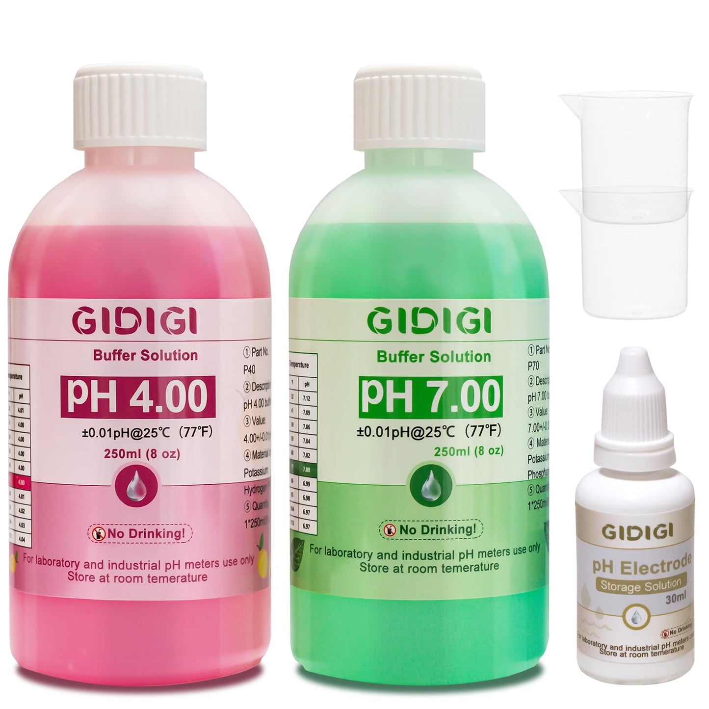 pH Meter Calibration Solution Kit,Includes 4.00, 7.00 and Electrode Protection,Calibration Buffer 250ml*2,Probe KCL Storage 30ml*1, pH Meter Accessories