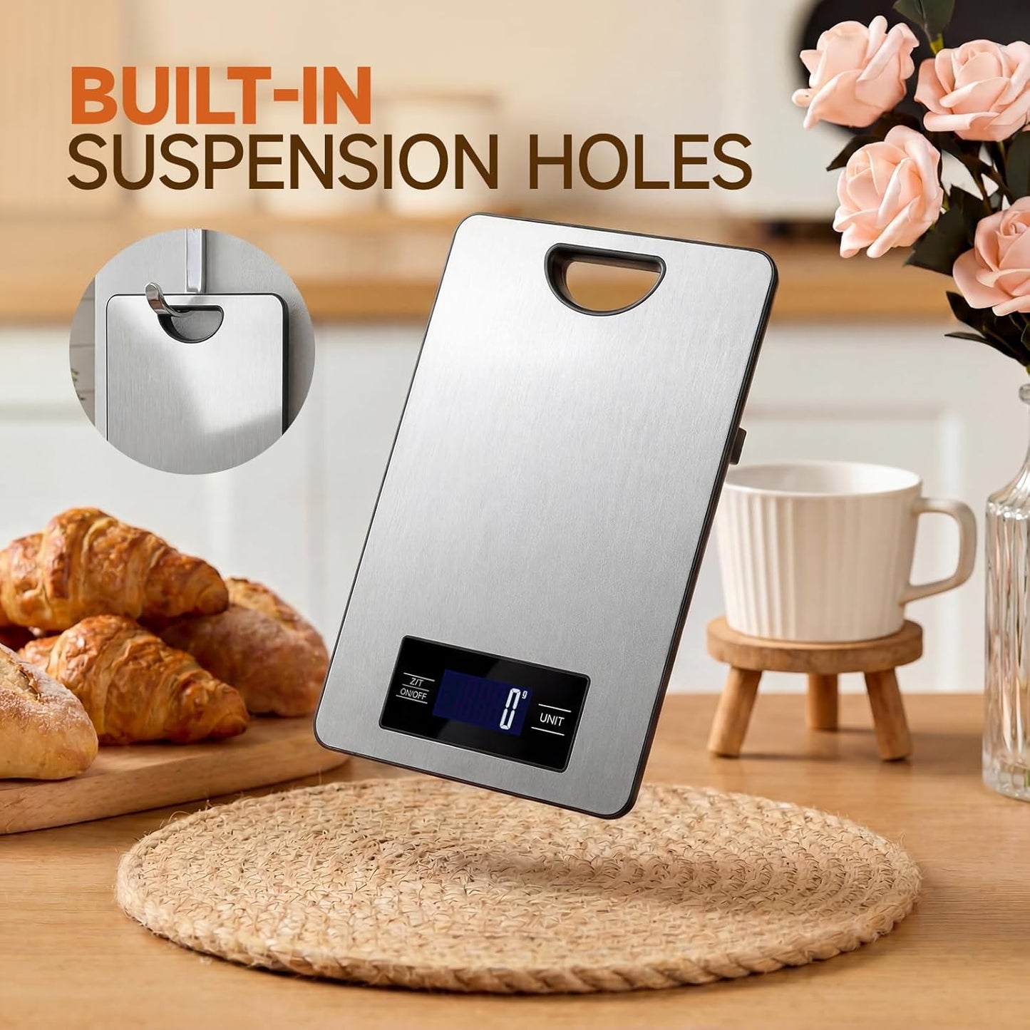 Skiennix Digital Food Scale - High Precision 11lb Kitchen Scale with Hang Loop | Stainless Steel Design