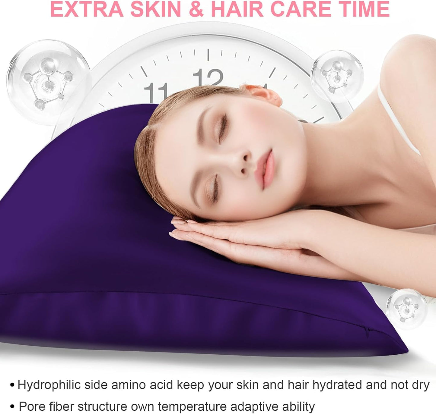 Skiennix Silk Pillowcases - 2 Pack Queen Size with Hidden Zipper | Mulberry Silk for Hair & Skin - Purple