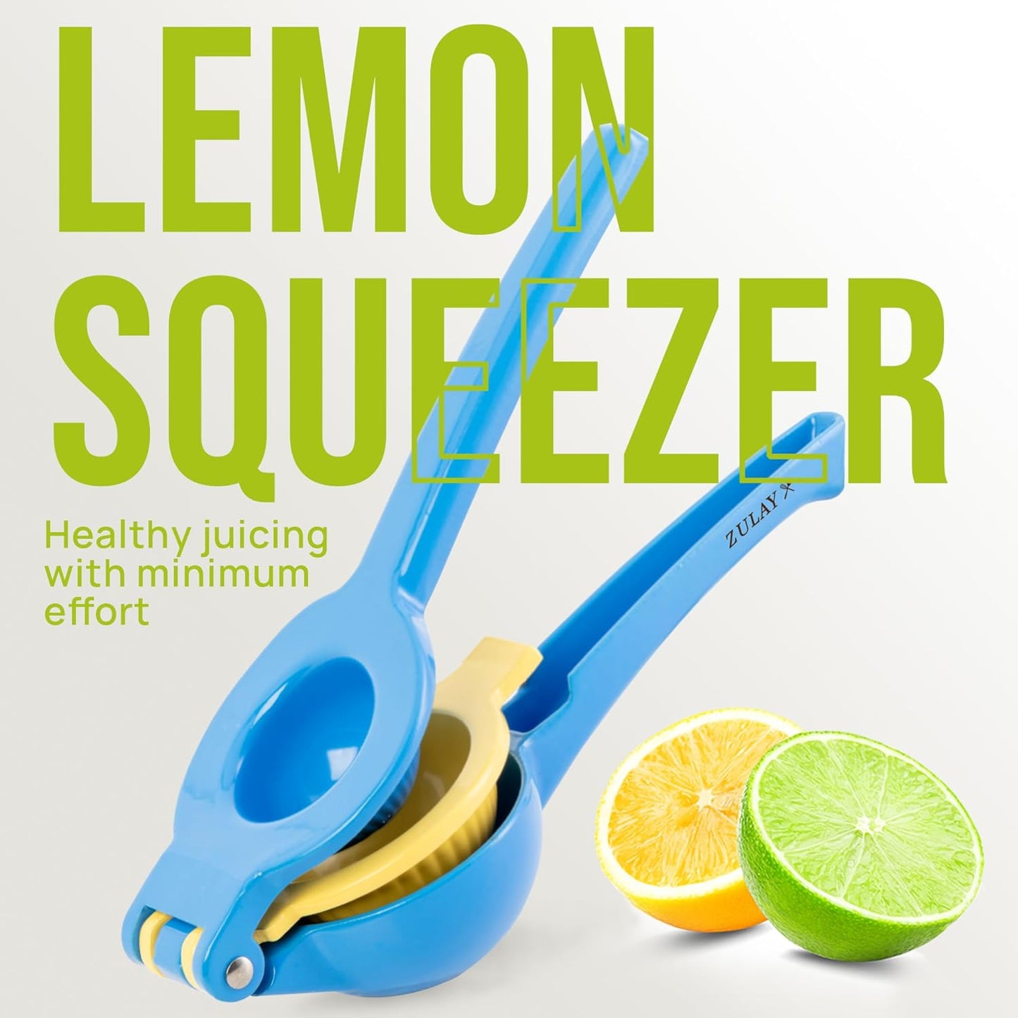 Zulay Kitchen 2-in-1 Lemon Squeezer - Sturdy Hand Juicer for Maximum Juice Extraction - Easy to Clean | Blue/Yellow