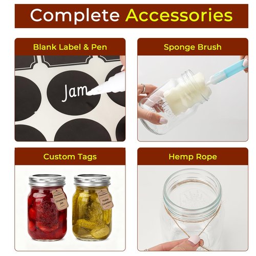 CycleMore 16oz 6 Pack Mason Glass Jars with Airtight Lids and Bands, Embossed Design Canning Jars, Pint Glass Jars for Pickling, Meal Prep, Freezing, Fermenting, Preserving, Jar Décor