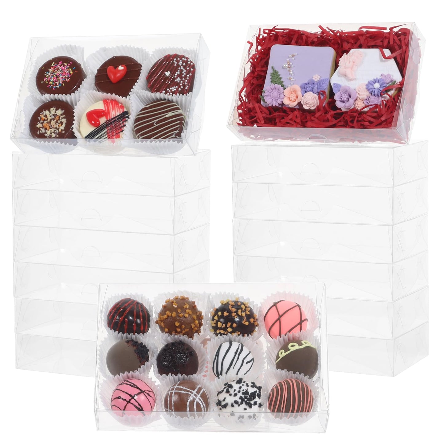 50PCS 7 x 4 3/8 x 1 1/2 Inch Inch Clear Cookie Boxes Chocolate Truffle Boxes Brownie Box Bakery Pastry Gift Box for Soap, Dount,Browine Cake,Treat, Party Favors Christmas