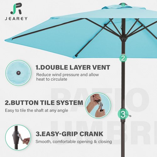 JEAREY 7.5FT Patio Umbrella - Outdoor Market Umbrella with Tilt & Crank - Baby Blue for Garden & Pool