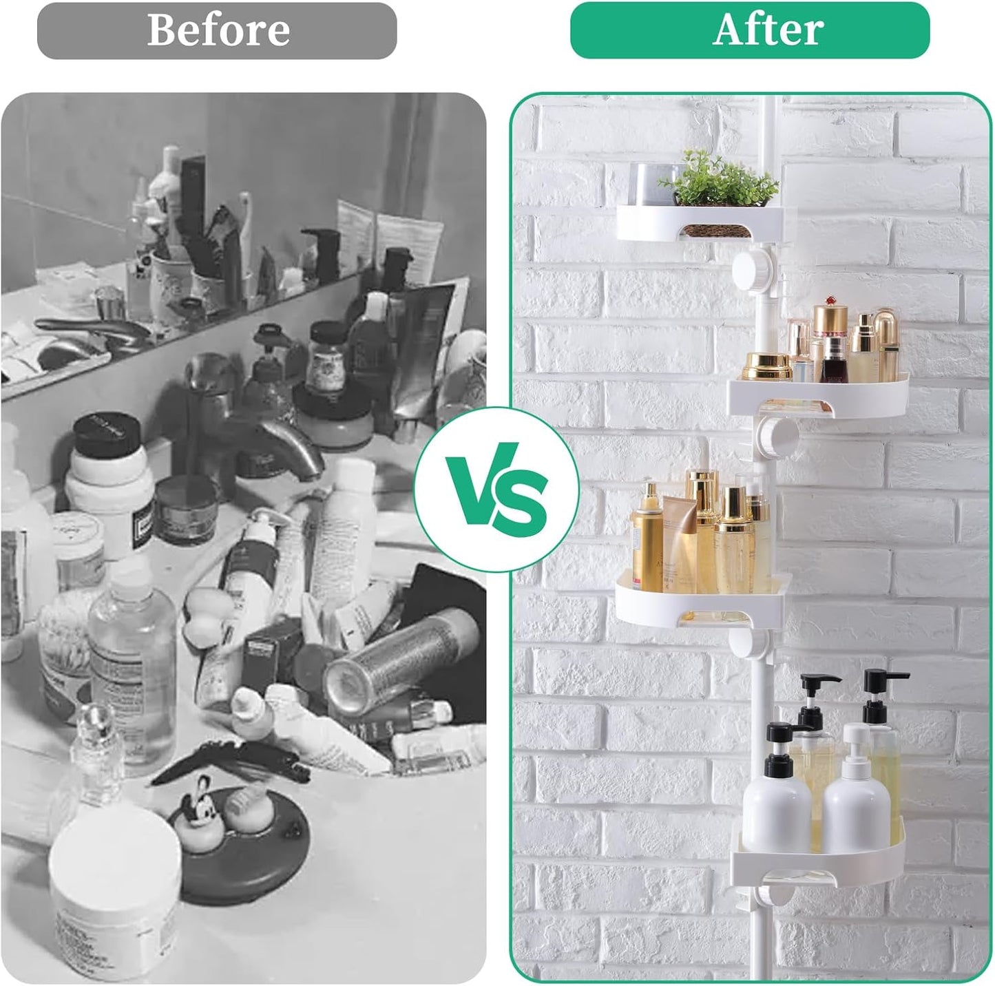 Shuang Qing 4-Tier Corner Shower Caddy - Adjustable Rustproof Metal Organizer | White Plastic Shelves with Safety Guardrail