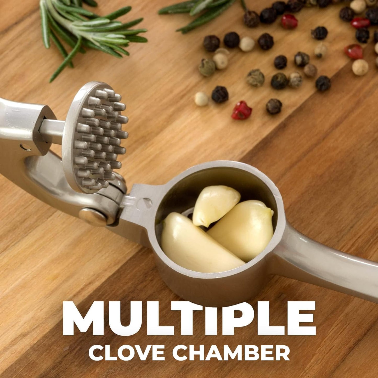Zulay Kitchen Garlic Press Set - Rust-Proof Professional Mincer with Easy-Squeeze Handle & Silicone Peeler (Silver)
