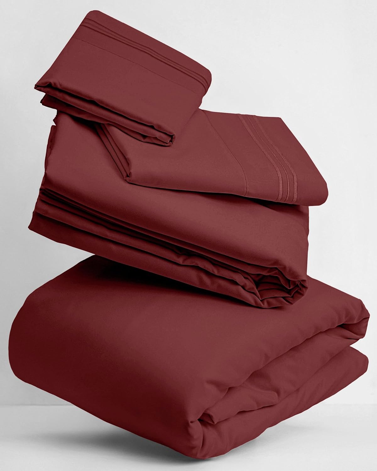 Mellanni Twin Sheets Set - 3 PC Hotel Luxury Bedding | Extra Soft, Cooling, Wrinkle-Resistant (Burgundy)