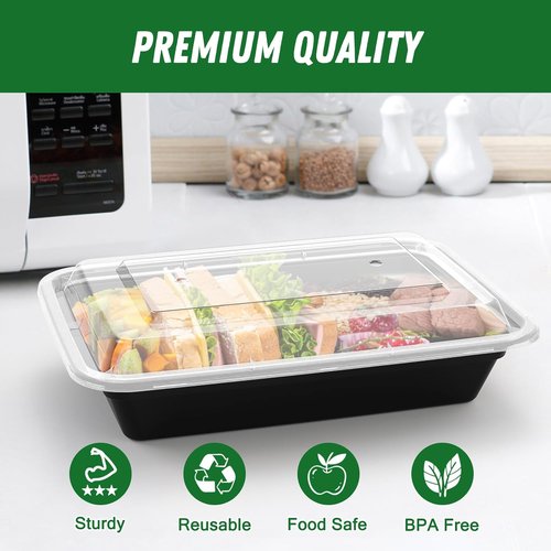 Dealusy 28 oz Meal Prep Containers - 50 Pack of Reusable, Leakproof Food Storage with Lids | Microwave & Dishwasher Safe