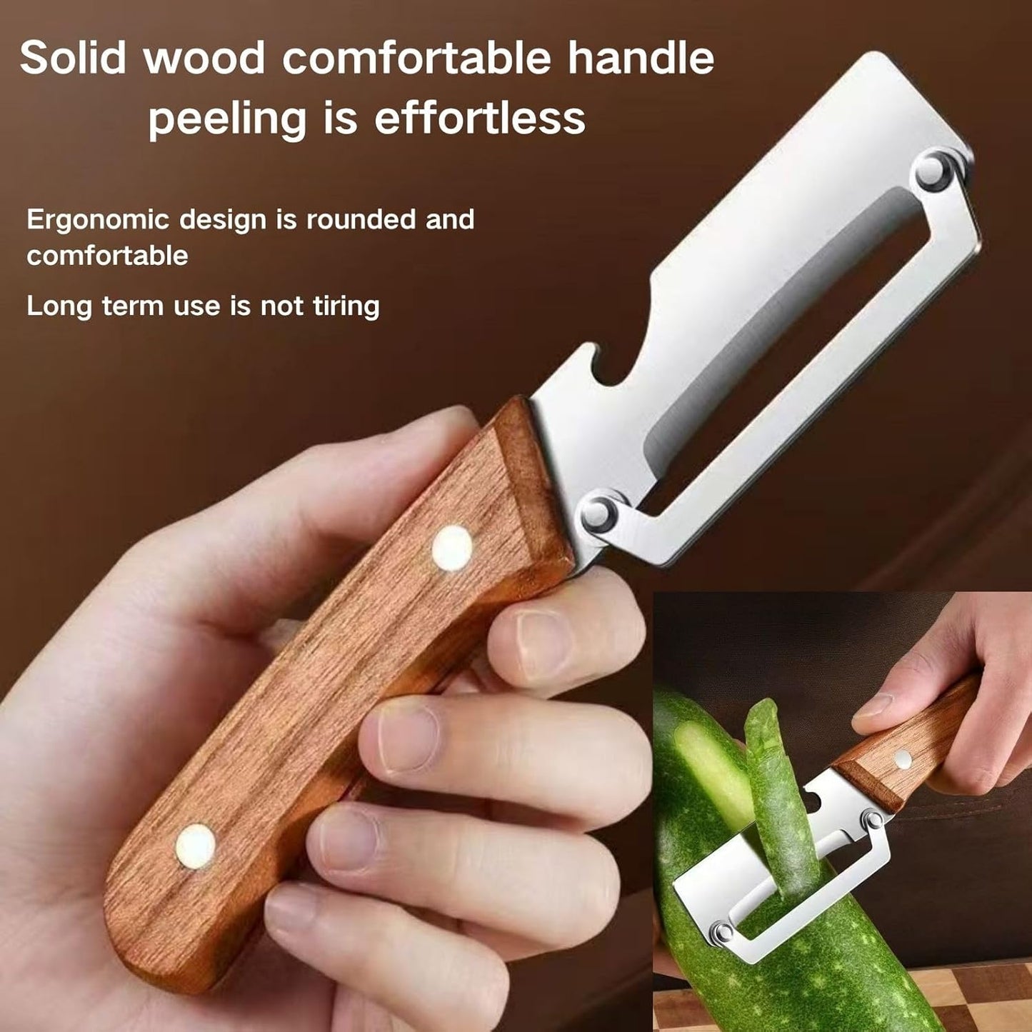 Skiennix Multi-Functional Kitchen Peeler - Premium Wooden Handle & Stainless Steel Blade | 2 Pack for Easy Vegetable & Fruit Peeling