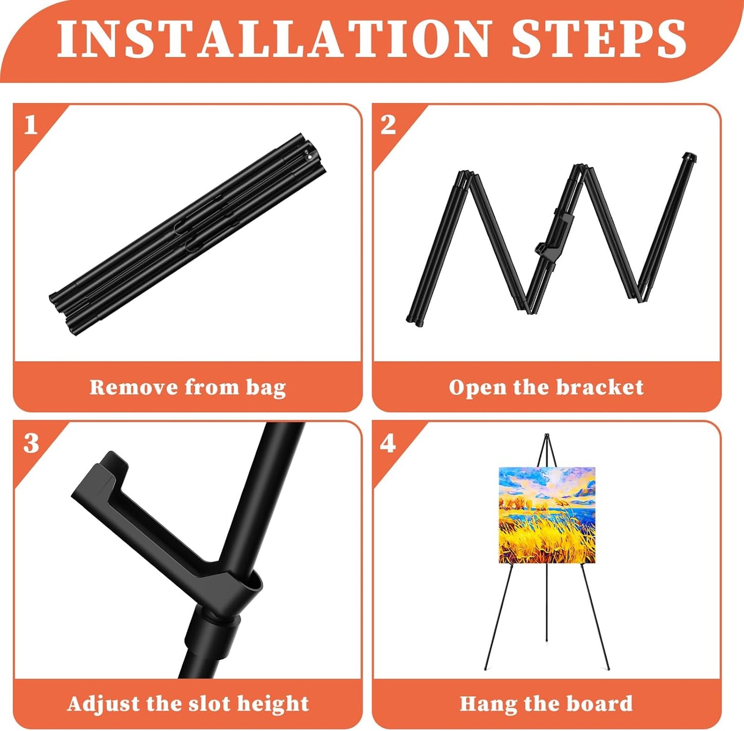 Skiennix Easel Stand - 63" Portable Adjustable Tripod for Wedding Signs | Lightweight Black Metal (2 Pack)