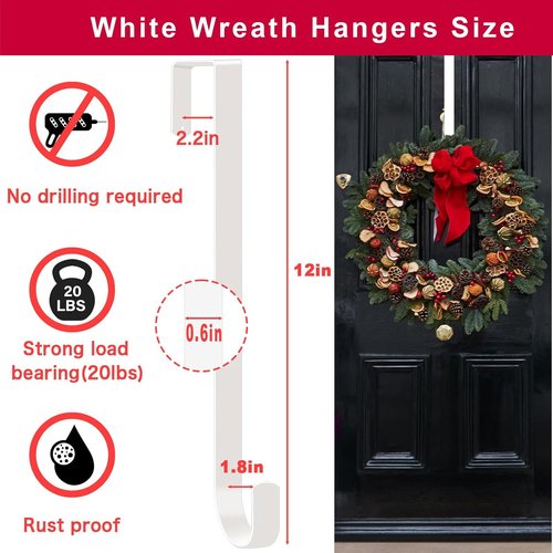 ESFUN Black Wreath Hanger - Durable Metal Over The Door Hook for Christmas Decor | 12 Inch, 2 Pack