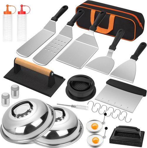 Blackstone 25-Piece Griddle Accessories Kit - Complete Flat Top Grill Set with Spatulas, Basting Cover & Carry Bag