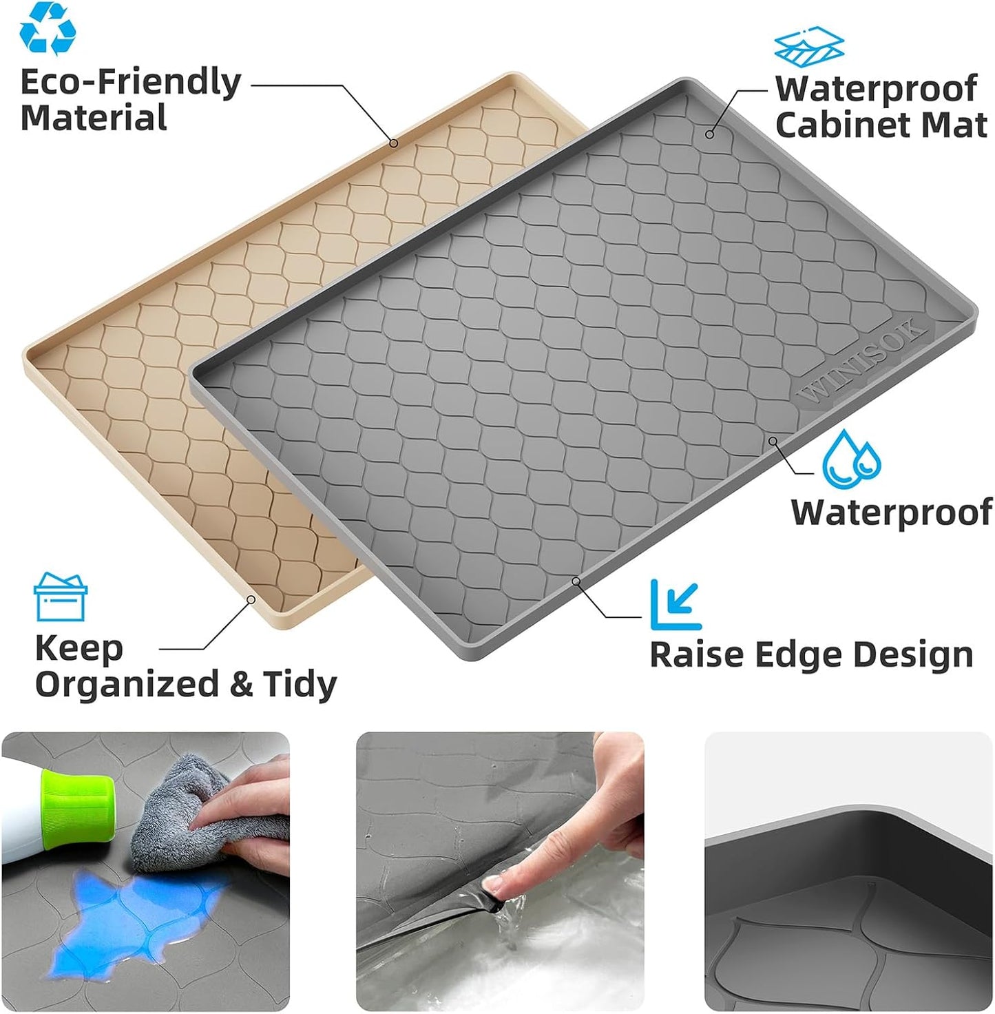 Winisok Silicone Under Sink Mat - Waterproof Kitchen Organizer | 34" x 22" Cabinet Protector