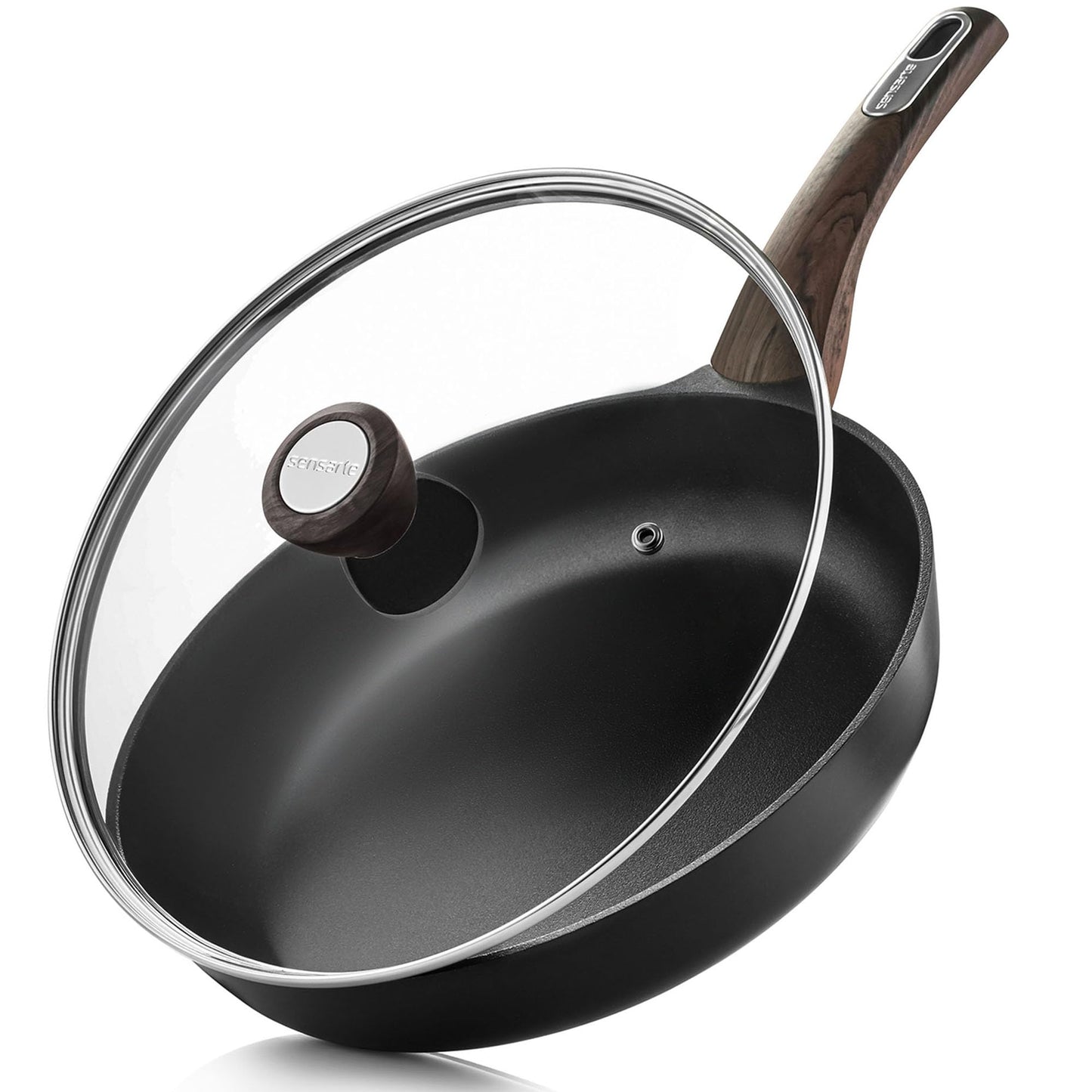 SENSARTE Nonstick Frying Pan Skillet with Lid, 11inch Non Stick Pan Omelette Pans, Healthy Kitchen Cooking Chef's Pan with Cover, Free of Intentionally Added PFOA/PFOS, Induction Compatible, Black