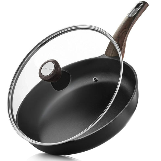 SENSARTE Nonstick Frying Pan Skillet with Lid, 8inch Non Stick Pan Omelette Pans, Healthy Kitchen Cooking Chef's Pan with Cover, Free of Intentionally Added PFOA/PFOS, Induction Compatible, Black